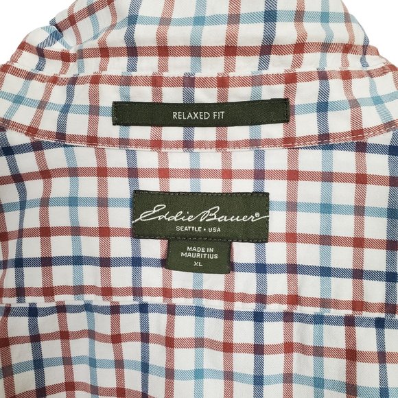 Eddie Bauer Mens Sz XL Shirt Button Down Collar Check Cotton Relaxed Fit Pocket - Picture 6 of 6